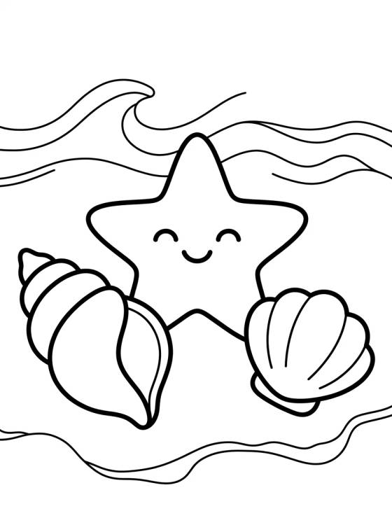 Seashells and Starfish on the Sand para colorir Desenho de Seashells and Starfish on the Sand para colorir e imprimir grátis