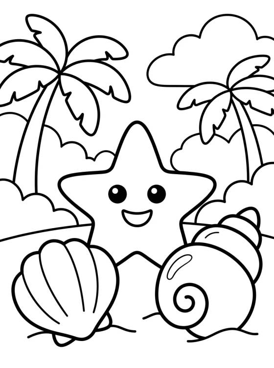 Seashells and Starfish on the Sand para colorir Desenho de Seashells and Starfish on the Sand para colorir e imprimir grátis