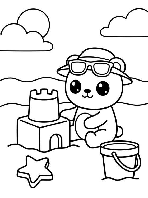 Beach Bear Building a Sandcastle para colorir Desenho de Beach Bear Building a Sandcastle para colorir e imprimir grátis