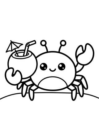 Kawaii Crab Drinking Coconut Water para colorir Desenho de Kawaii Crab Drinking Coconut Water para colorir e imprimir grátis