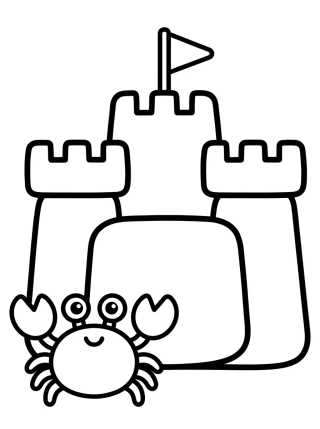 Sandcastle with Little Crab para colorir Desenho de Sandcastle with Little Crab para colorir e imprimir grátis