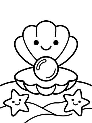 Smiling Seashell with Pearl para colorir Desenho de Smiling Seashell with Pearl para colorir e imprimir grátis