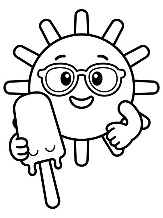 Summer Sun Eating a Popsicle para colorir Desenho de Summer Sun Eating a Popsicle para colorir e imprimir grátis