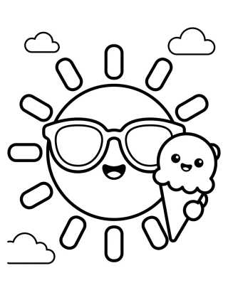Summer Sun Eating Ice Cream para colorir Desenho de Summer Sun Eating Ice Cream para colorir e imprimir grátis
