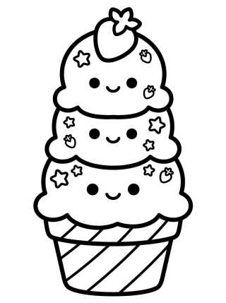 Kawaii Ice Cream Cone para colorir Desenho de Kawaii Ice Cream Cone para colorir e imprimir grátis