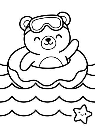 Cute Bear with Beach Float para colorir Desenho de Cute Bear with Beach Float para colorir e imprimir grátis
