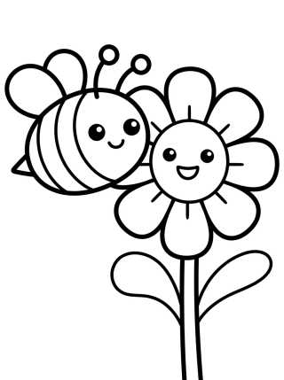Cute Bee on a Spring Flower para colorir Desenho de Cute Bee on a Spring Flower para colorir e imprimir grátis