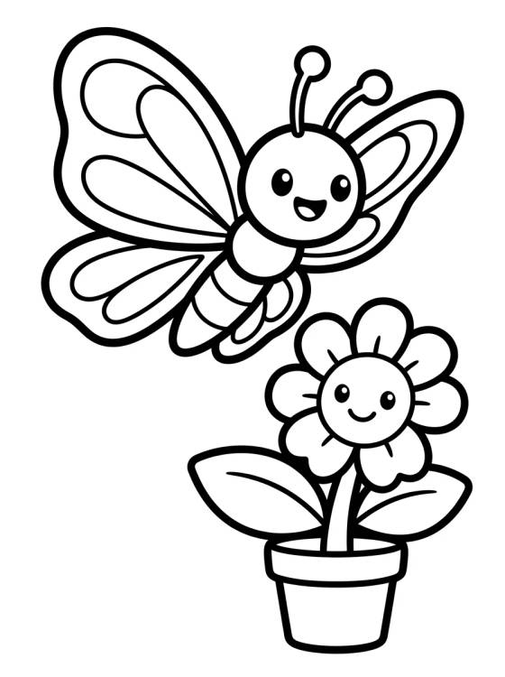 Smiling Butterfly and Flowers para colorir Desenho de Smiling Butterfly and Flowers para colorir e imprimir grátis