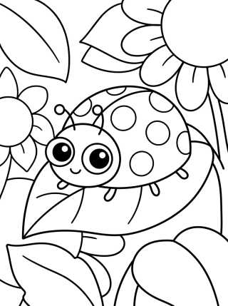 Cute Ladybug on Flowers para colorir Desenho de Cute Ladybug on Flowers para colorir e imprimir grátis