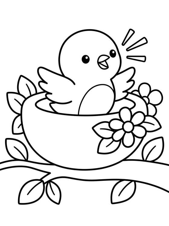 Cute Bird in a Flowery Nest para colorir Desenho de Cute Bird in a Flowery Nest para colorir e imprimir grátis