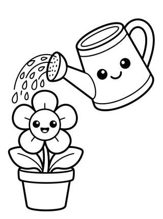 Friendly Watering Can and Flower para colorir Desenho de Friendly Watering Can and Flower para colorir e imprimir grátis