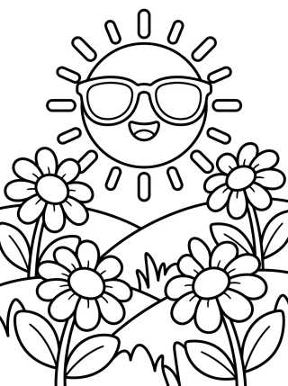 Sun Shining on Daisies para colorir Desenho de Sun Shining on Daisies para colorir e imprimir grátis