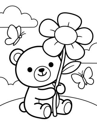 Little Bear with Spring Flower para colorir Desenho de Little Bear with Spring Flower para colorir e imprimir grátis