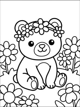 Little Bear in a Flower Field para colorir Desenho de Little Bear in a Flower Field para colorir e imprimir grátis