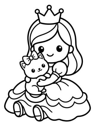 Princess with a Kitty para colorir Desenho de Princess with a Kitty para colorir e imprimir grátis