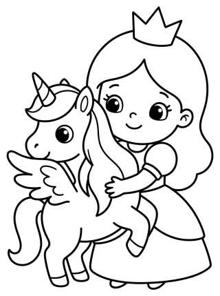 Princess and the Cute Unicorn para colorir Desenho de Princess and the Cute Unicorn para colorir e imprimir grátis