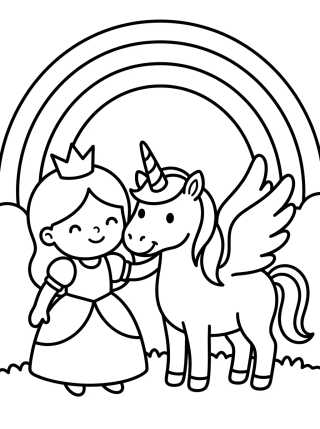 Princess and the Unicorn para colorir Desenho de Princess and the Unicorn para colorir e imprimir grátis