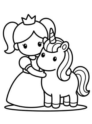 Princess and Cute Unicorn para colorir Desenho de Princess and Cute Unicorn para colorir e imprimir grátis