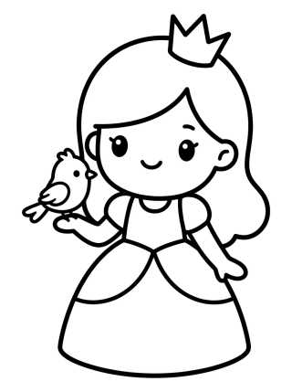 Kawaii Princess with Little Bird para colorir Desenho de Kawaii Princess with Little Bird para colorir e imprimir grátis