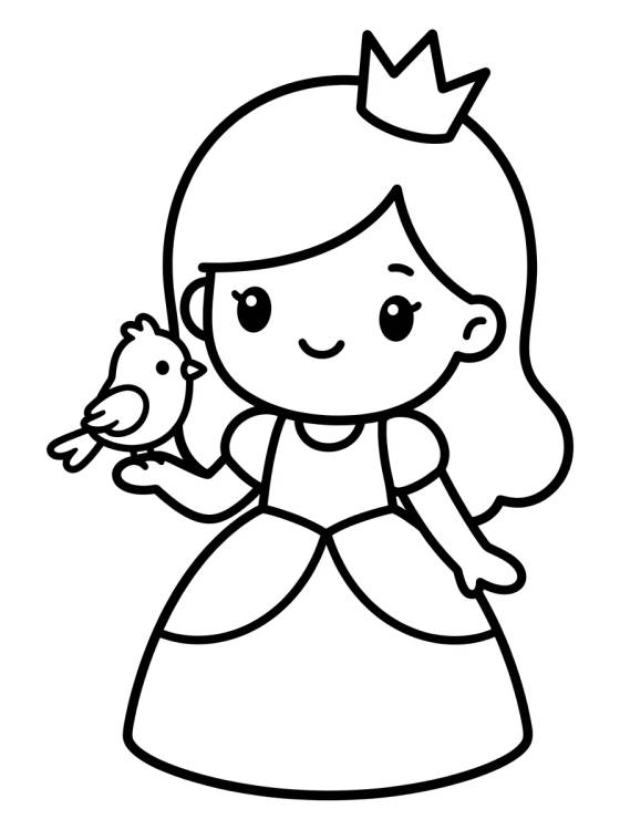 Kawaii Princess with Little Bird para colorir Desenho de Kawaii Princess with Little Bird para colorir e imprimir grátis