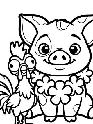 Pua and Hei Hei with Flower Lei para colorir Desenho de Pua and Hei Hei with Flower Lei para colorir e imprimir grátis