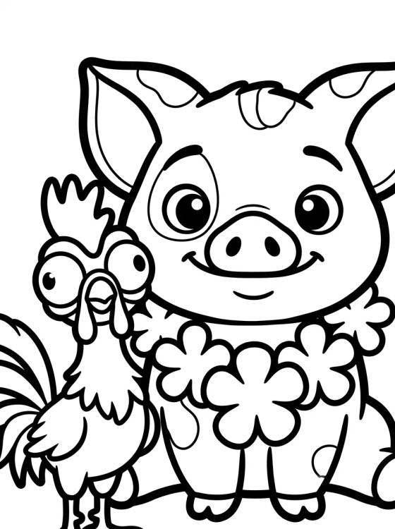 Pua and Hei Hei with Flower Lei para colorir Desenho de Pua and Hei Hei with Flower Lei para colorir e imprimir grátis