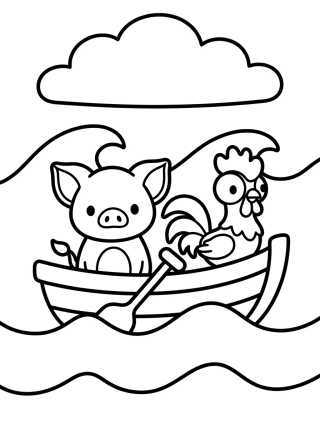 Pua and Hei Hei Sailing on the Boat para colorir Desenho de Pua and Hei Hei Sailing on the Boat para colorir e imprimir grátis