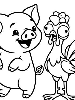 Laughing Pua and Confused Hei Hei para colorir Desenho de Laughing Pua and Confused Hei Hei para colorir e imprimir grátis