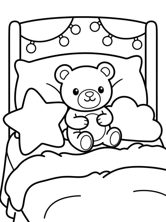 Cozy Bed with Teddy Bear para colorir Desenho de Cozy Bed with Teddy Bear para colorir e imprimir grátis