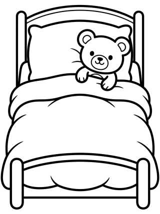 Cute Bed with Teddy Bear para colorir Desenho de Cute Bed with Teddy Bear para colorir e imprimir grátis