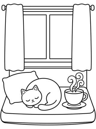 Cozy Window Reading Nook para colorir Desenho de Cozy Window Reading Nook para colorir e imprimir grátis