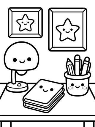 Kawaii Study Desk para colorir Desenho de Kawaii Study Desk para colorir e imprimir grátis