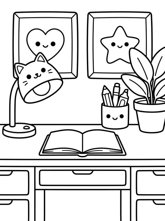 Cute and Organized Desk para colorir Desenho de Cute and Organized Desk para colorir e imprimir grátis