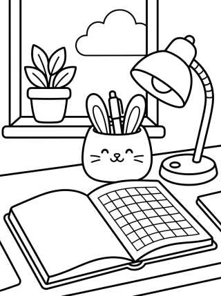 Organized and Cute Study Desk para colorir Desenho de Organized and Cute Study Desk para colorir e imprimir grátis