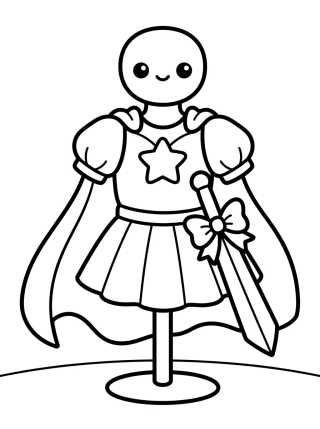 K-Pop Warrior Outfit with Cape and Sword para colorir Desenho de K-Pop Warrior Outfit with Cape and Sword para colorir e imprimir grátis