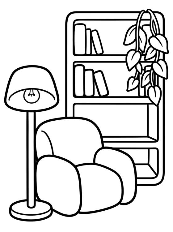 Cozy Reading Corner para colorir Desenho de Cozy Reading Corner para colorir e imprimir grátis