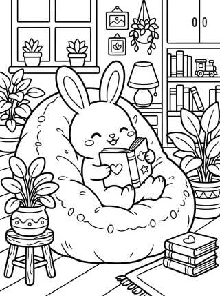 Cozy Bunny Relaxing on a Bean Bag para colorir Desenho de Cozy Bunny Relaxing on a Bean Bag para colorir e imprimir grátis