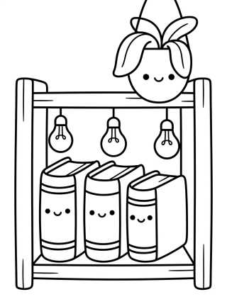 Magical Bookshelf para colorir Desenho de Magical Bookshelf para colorir e imprimir grátis