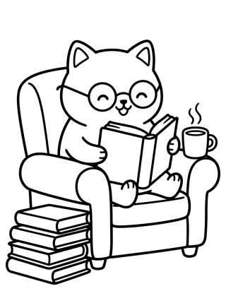 Kitten Reading in an Armchair para colorir Desenho de Kitten Reading in an Armchair para colorir e imprimir grátis