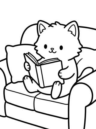 Kitten Reading on the Sofa para colorir Desenho de Kitten Reading on the Sofa para colorir e imprimir grátis