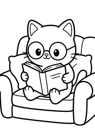 Kitten Reading on the Sofa para colorir Desenho de Kitten Reading on the Sofa para colorir e imprimir grátis