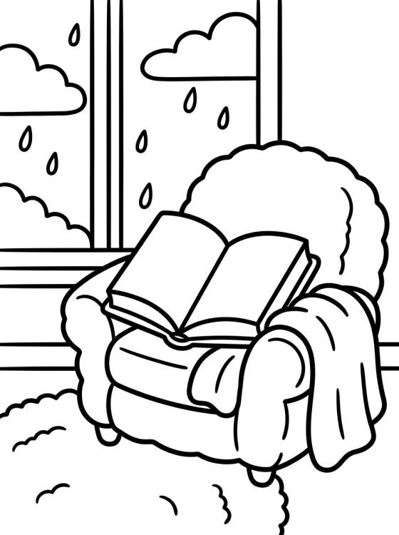 Rainy Day Reading by the Window para colorir Desenho de Rainy Day Reading by the Window para colorir e imprimir grátis