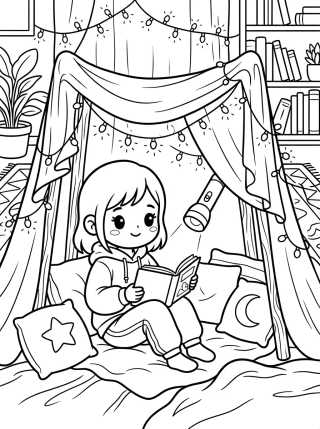 Girl Reading in a Blanket Fort para colorir Desenho de Girl Reading in a Blanket Fort para colorir e imprimir grátis
