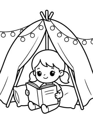 Girl Reading in a Blanket Fort para colorir Desenho de Girl Reading in a Blanket Fort para colorir e imprimir grátis