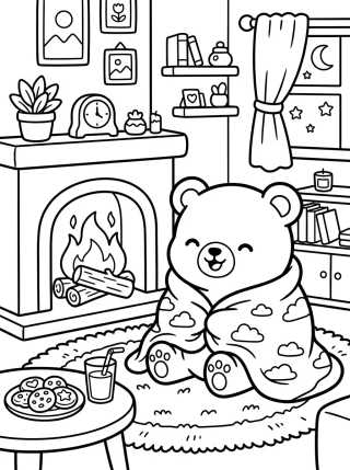 Cozy Bear by the Fireplace para colorir Desenho de Cozy Bear by the Fireplace para colorir e imprimir grátis