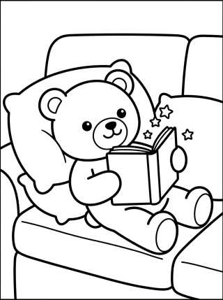 Teddy Bear Reading on the Sofa para colorir Desenho de Teddy Bear Reading on the Sofa para colorir e imprimir grátis