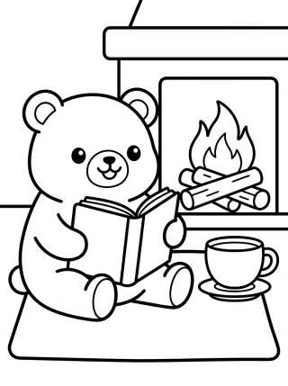 Little Bear by the Fireplace para colorir Desenho de Little Bear by the Fireplace para colorir e imprimir grátis