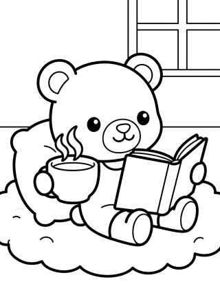 Teddy Bear Reading and Tea Time para colorir Desenho de Teddy Bear Reading and Tea Time para colorir e imprimir grátis