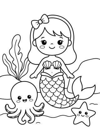 MerCat with Sea Friends para colorir Desenho de MerCat with Sea Friends para colorir e imprimir grátis