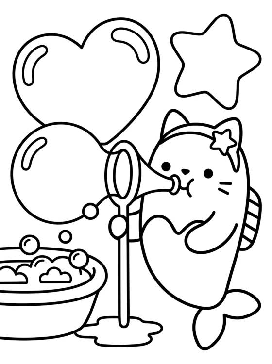 MerCat with Magic Soap Bubbles para colorir Desenho de MerCat with Magic Soap Bubbles para colorir e imprimir grátis
